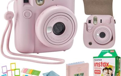 Fujifilm Instant Mini 12 Camera + Accessory Bundle & Compatible Custom Case + Fuji Instant (20 Shots) Designer Mini Photo Album (60 Pockets) (Blossom Pink)