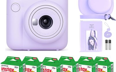Fujifilm Instax Mini 12 Camera with Fujifilm Instant Mini Film (60 Sheets) Bundle with Deals Number One Accessories Including Carrying Case, Photo Album, Stickers (Lilac Purple)