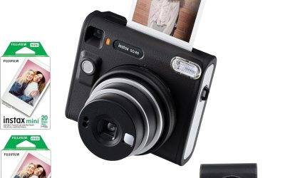 Fujifilm Instax Square SQ40 Instant Camera Vintage Black Bundle with 2 Pack Fuji Instax Film Value Pack (40 Exposures) + Carrying Case + Cleaning Cloth