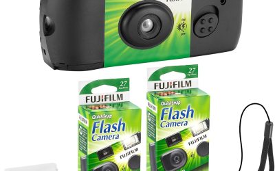 Fujifilm QuickSnap Flash 400 Disposable 35mm Camera + Hand Strap + Quality Photo Microfiber Cloth (2 Pack)