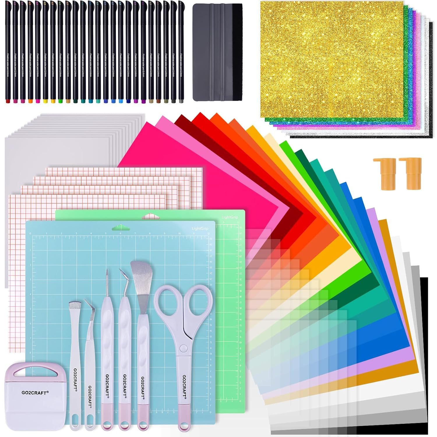 GO2CRAFT All-in-One Accessories Bundle for Cricut Makers and All Explore Air, 90Pcs Ultimate Tools and Accessories with Vinyl, Weeding Tools, Transfer Tape, Crafting Starter Kit for Cricut Projects