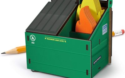 Genuine Fred Desk Dumpster Pencil Holder with 100+ Flame Note Cards, Funny 3-Compartment Organizer for Office Supplies, Desk Caddy for Work or Home