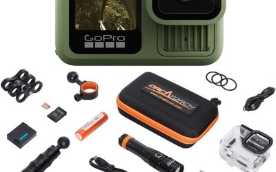 GoPro HERO13 Waterproof Action Camera Dive Kit with 5.3K60 UHD Video, 27MP HDR Photos – Bundle with Protective Housing, Video Light Pack, Camera Tray, Double Clip, 64GB microSD Card (Hero13 Green)