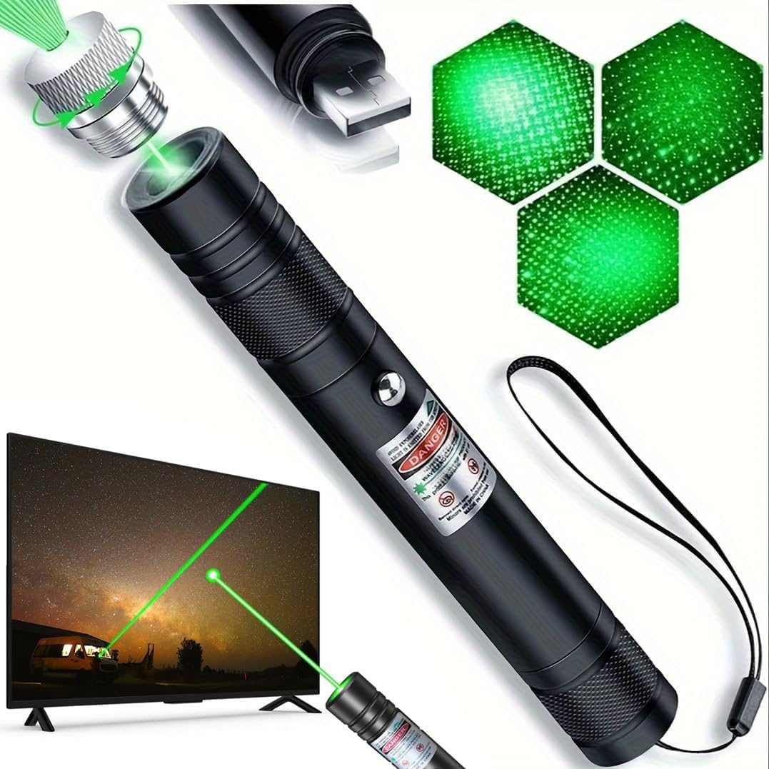 Green Laser Pointer High Power Pen – Long Range Rechargeable Laser Beam, USB Charging for Hiking, Presentations & Outdoor Use (Professional-Grade Green Light)