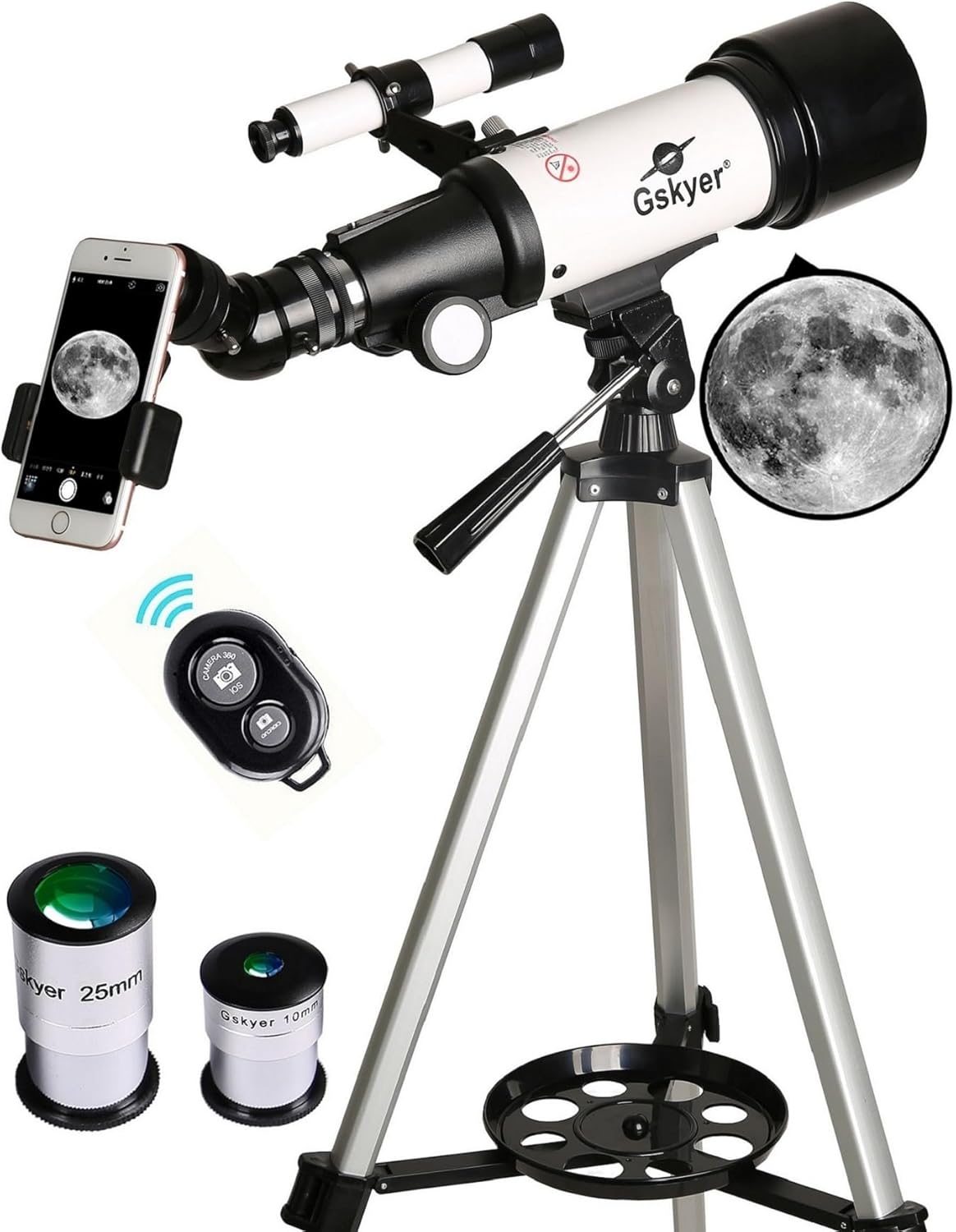 Gskyer Telescope, 70mm Aperture 400mm AZ Mount Astronomical Refracting Telescope for Kids Beginners – Travel Telescope with Carry Bag, Phone Adapter and Wireless Remote.