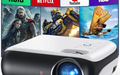 HAPPRUN Native 1080P Bluetooth Projector, Full HD Portable Outdoor Movie Projector with Built-in Speaker, Compatible with Smartphone, HDMI, USB, AV, Fire Stick, PS5 for Home, Bedroom, Outdoor Use