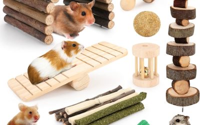 Hamster Cage Accessories, 12 Different Chew Toys for Guinea Pig, Chinchillas, Gerbils, Mice, Rats, Mouse, Rabbit, Bunny Hideout Seesaw, Natural Molar Tools