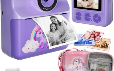Instant Print Camera for Kids, Digital Selfie Cameras with Carry Case & 5-Color Paper, Portable Toddler Toy Christmas Birthday Gifts for 3 4 5 6 7 8 9 10 11 12 Year Old Girls – Purple
