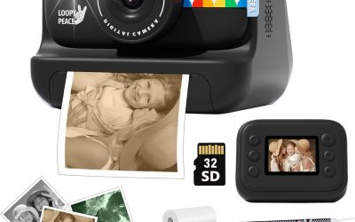 Instant Print Camera for Kids with 5 Color Print Paper, 48MP Photo 1080P Video, 21 Fun Frames, 32GB Card, Birthday for Girls Boys Age 3 4 5 6 7 8 9 10 11 12 Years Old Black