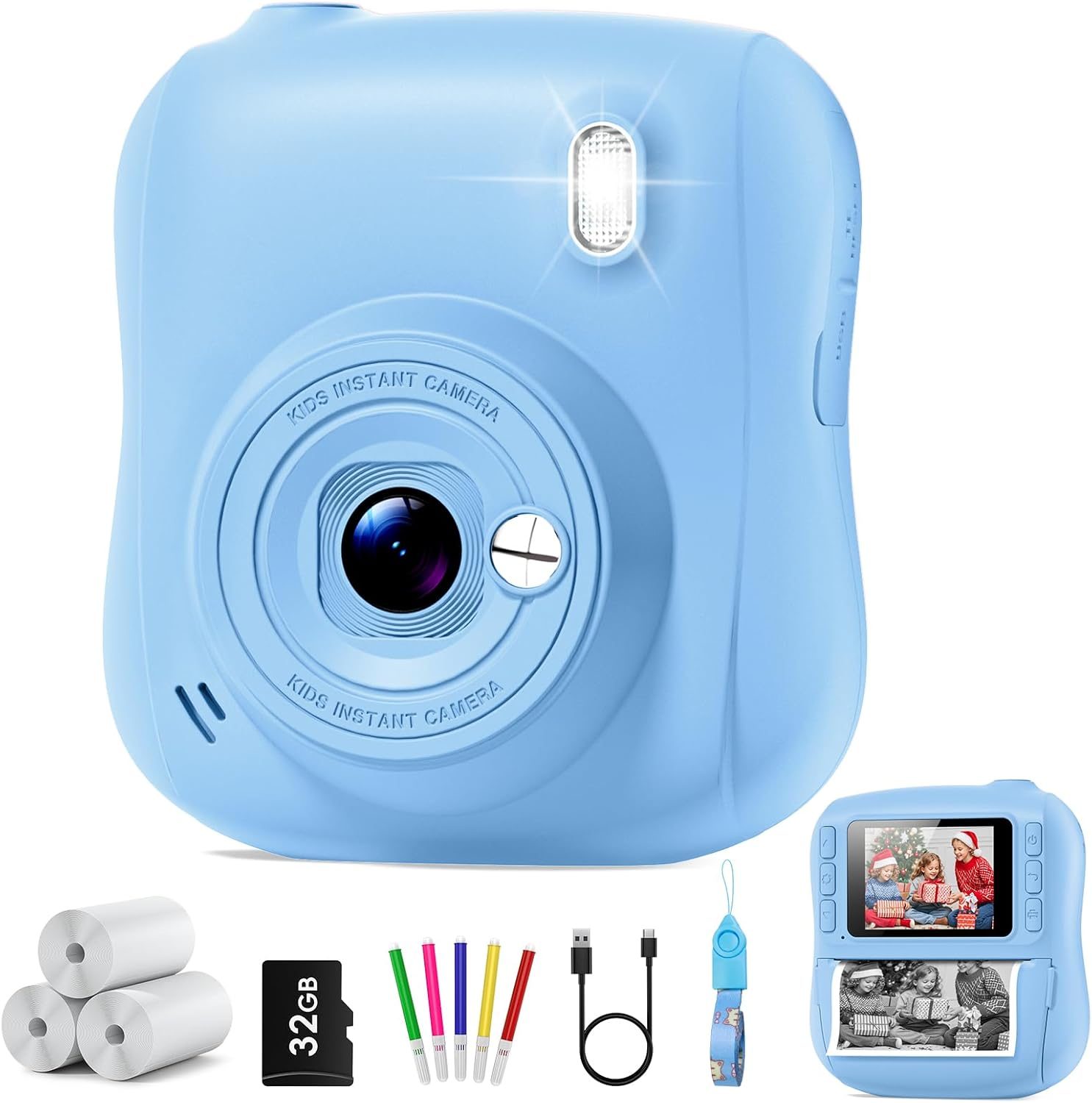 Instant Print Camera for Kids,Christmas Birthday Gifts for 3 4 5 6 7 8 9 10 11 12 Year Old Boys Girls,Toddler Digital Video Camcorder Cameras, Best 1080P HD Selfie Toy with 32GB SD Card