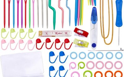 JUPEAN Complete Knitting Accessories, Knitting Supplies Kit with Stitch Markers Plastic Sewing Needles Cable Needles for Sewing and Weaving