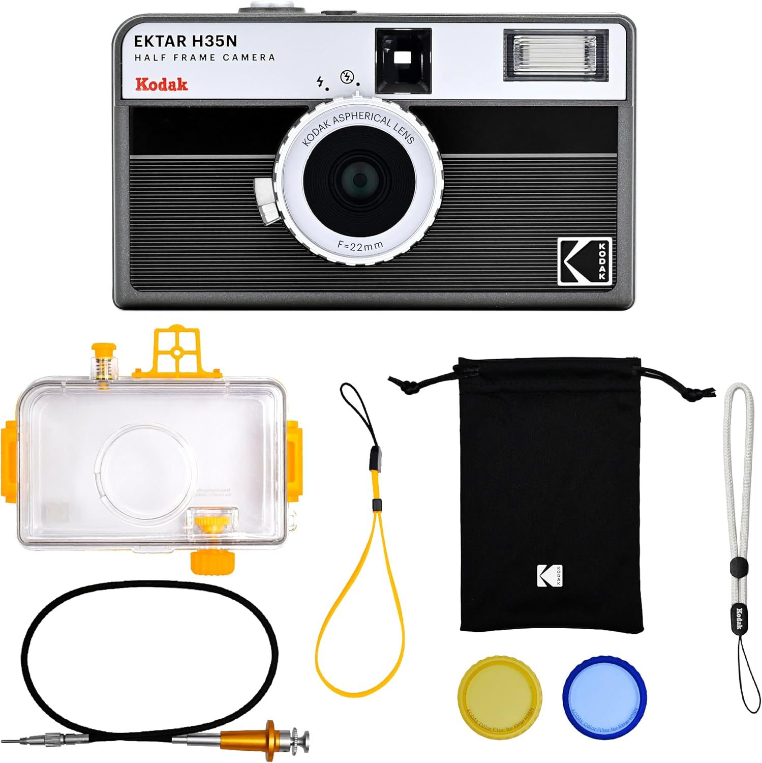 KODAK EKTAR H35N Half Frame Film Camera, 35mm, Reusable, Focus-Free, Bulb Function, Built-in Star Filter, Coated Improved Lens (Film & AAA Battery are not Included) (Striped Black, Premium Kit)