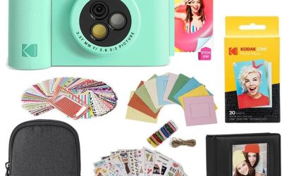 KODAK Smile+ 2-in-1 Digital Instant Print Camera & Photo Printer Gift Bundle + Case + Zink 2×3 Sticky Back Photo Paper 20pk + Album + Sticker Sets + Sticker Frames + Hanging Frames + Markers – Green