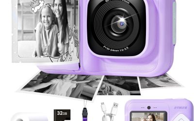 Kids Camera, 1080P Instant Digital Print Camera for Kids, Christmas Birthday Gifts for 4 5 6 7 8 9 10 Year Old Girls Boys, Portable Toy with 32GB SD Card & 3 Rolls Printing Paper, Purple