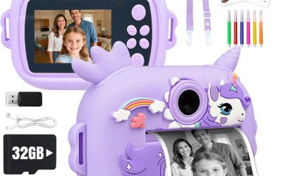 Kids Camera Instant Print, 1080P Kids Instant Cameras with Photo Printing and Fun Learning, Christmas Stuffers Birthday Gifts for Girls Age 3-12, Portable Toy for 3 4 5 6 7 8 9 10 Girls Boys, Purple