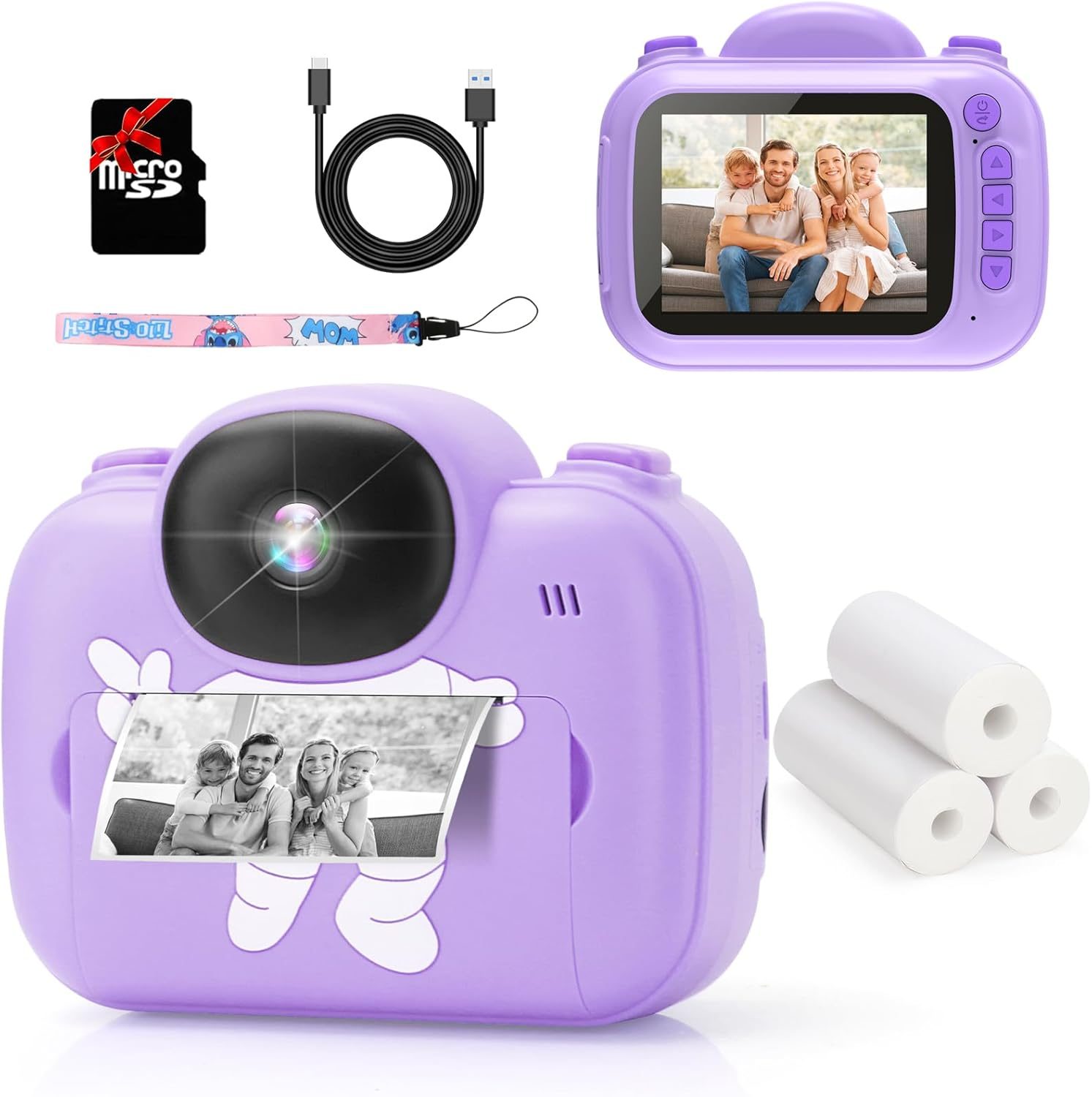 Kids Camera Instant Print, 3.5” Kids Digital Camera Instant with 1080P HD Photos & Videos, Christmas Birthday Gifts for Girls Boys Age 3-12 (Purple)