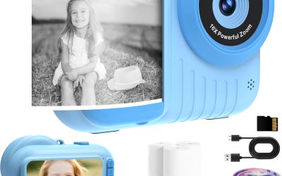 Kids Camera Instant Print Cameras That Print Photos, Black and White Instants Digital Camera for Toddler Pictures Printing 3.5IN Screen, Portable Toy Cameras Print Picture 3 12 Year Girls (Blue)