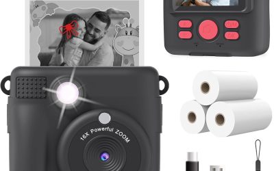 Kids Camera Instant Print, Christmas Birthday Gifts for Kids Age 3-12, Selfie Digital Camera with 1080P Videos,Toddler Portable Travel Cameras Toy for 4 5 6 7 8 9 Year Old Boys Black