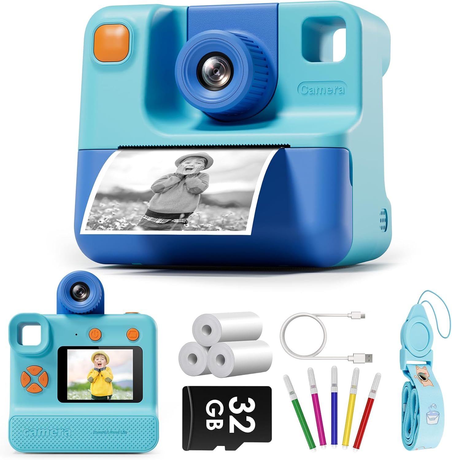 Kids Camera Instant Print, LETSHAHA Christmas Birthday Gifts for Toddler Girls Boys Age 3-12, 24MP & 1080P Selfie Digital Camera with 3 Roll No-Ink Print Paper 32GB SD Card – Blue