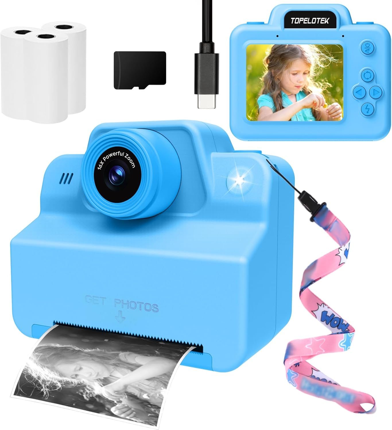 Kids Instant Camera Print Photos Instantly, Toy Camera That Printing Pictures, Instant Prints Cameras Gift for Toddler Girls & Boys Aged 3-12 (Blue)
