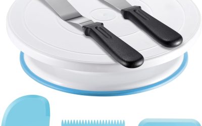 Kootek Cake Decorating Kit Baking Supplies Cake Turntable with 2 Frosting Straight Angled Spatula 3 Icing Smoother Scrapers Baking Accessories Tools for Beginners and Pros, Blue