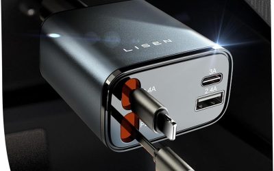 LISEN Retractable Car Charger, 69W USB C Car Accessories Adapter for iPhone 16 USB C Charger Fast Charging, Toyota Tacoma Accessories, Travel Essentials Gifts for Women Men, for iPhone 16 Pro Max 15