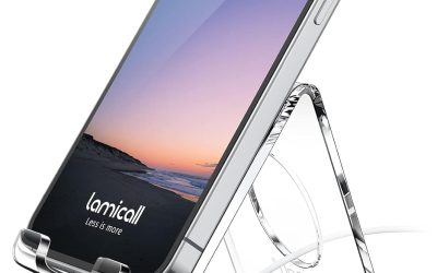 Lamicall Cell Phone Stand, Desk Accessories – Clear Office Cell Phone Holder, Acrylic Phone Stand, Desktop, Acrylic Office Desk Accessories, Office Decor, Suitable for iPhone, 4-8” Phone