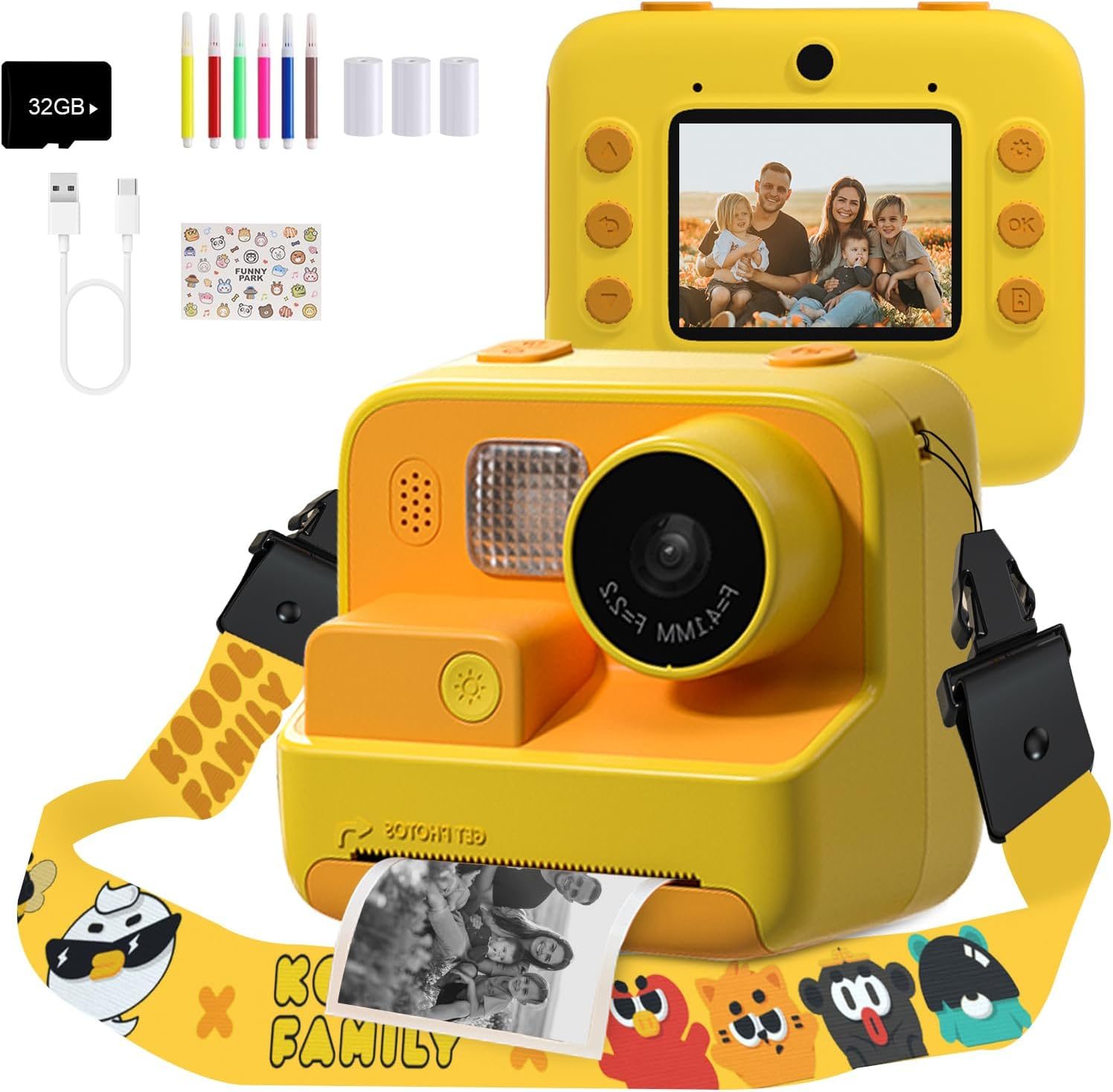 Mafiti Kids Camera Instant Print, 48MP Digital Camera Selfie 1080P Video with 32G TF Card, Toys Gifts for Girls Boys Aged 3-12 for Christmas/Birthday/Holiday (Orange)