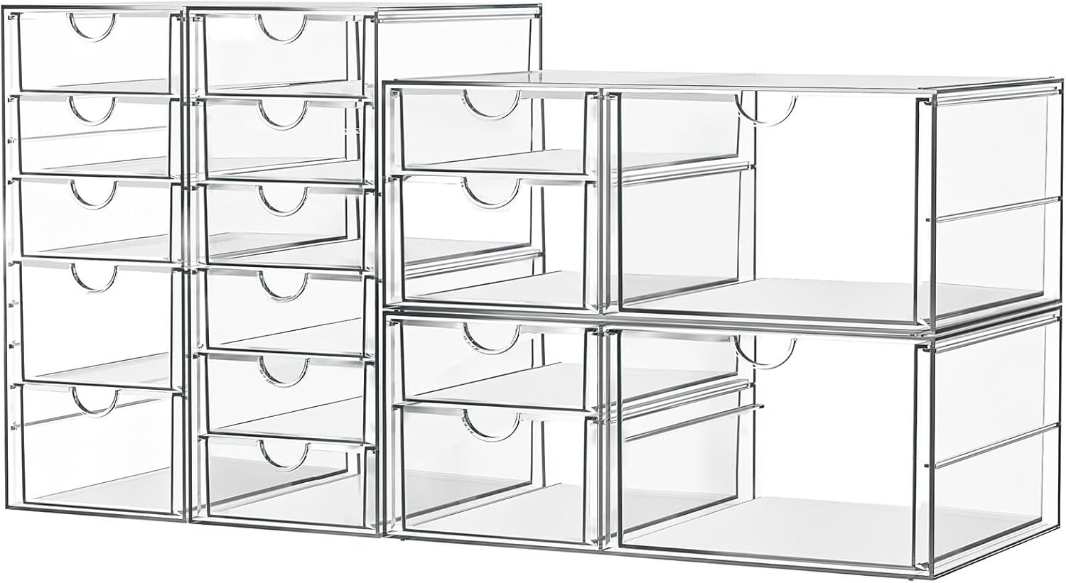 Makeup Acrylic Organizer with 17 Drawers(4 Sets), Desk Organizers and Accessories, Clear Makeup Organizer, Dustproof Storage Drawers for Office Art Craft Supplies