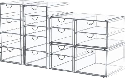 Makeup Organizer Storage With 16 Drawers, 4 Pcs Desktop Office Supplies, Desk Organizers, Clear Accessories, Dustproof Drawer and for Make Up, Jewelry, Pen, Stationary