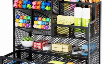 Marbrasse Mesh Pen Holder for Desk, Multi-Functional Pencil Organizer with Drawer, Desk Organizers and Accessories for Office Art Supplies (Black)