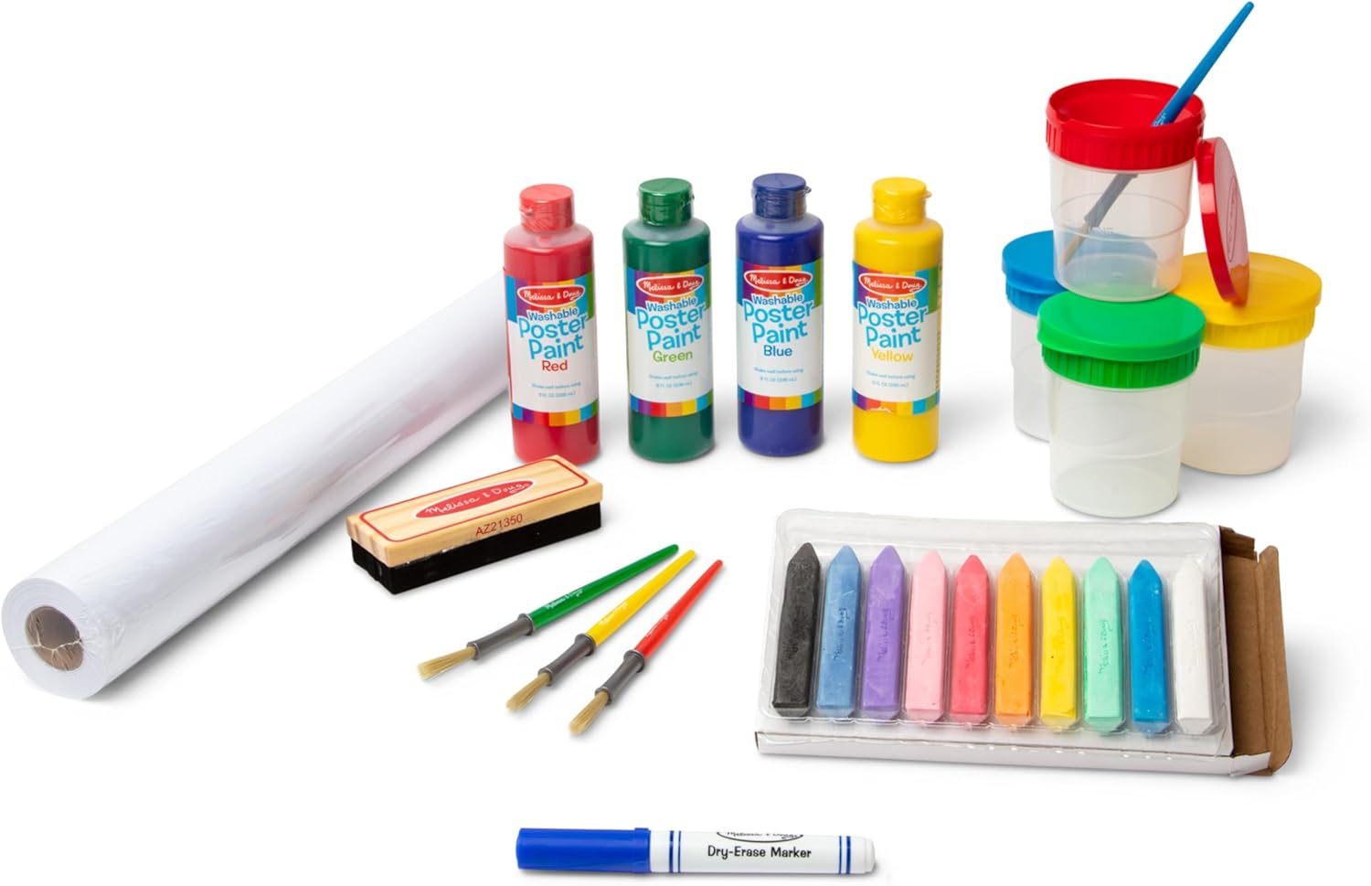 Melissa & Doug Easel Accessory Set – Paint, Cups, Brushes, Chalk, Paper, Dry-Erase Marker – FSC Certified