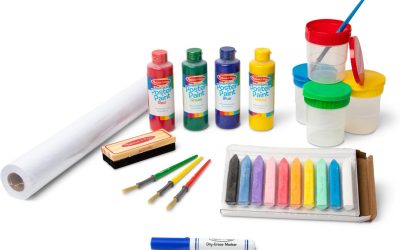 Melissa & Doug Easel Accessory Set – Paint, Cups, Brushes, Chalk, Paper, Dry-Erase Marker – FSC Certified