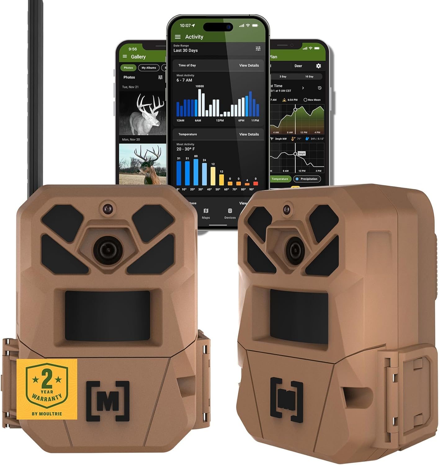 Moultrie Edge 3 Cellular Trail Camera – 2 Pack – 40MP HD Photo Capture – 1080p Low-Glow Flash – GPS – Multi-Carrier Auto-Connect – Built-in Memory – 0.5s Trigger Speed – AI Buck Detection