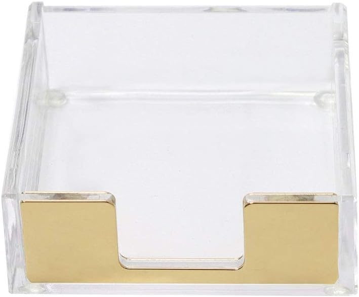 MultiBey Sticky Notes Memo Pad Holder Dispenser Rose Gold with Clear Desk Supplies Organizer Accessories for Office Home Schools (Gold)