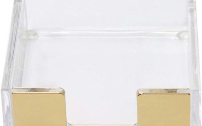 MultiBey Sticky Notes Memo Pad Holder Dispenser Rose Gold with Clear Desk Supplies Organizer Accessories for Office Home Schools (Gold)