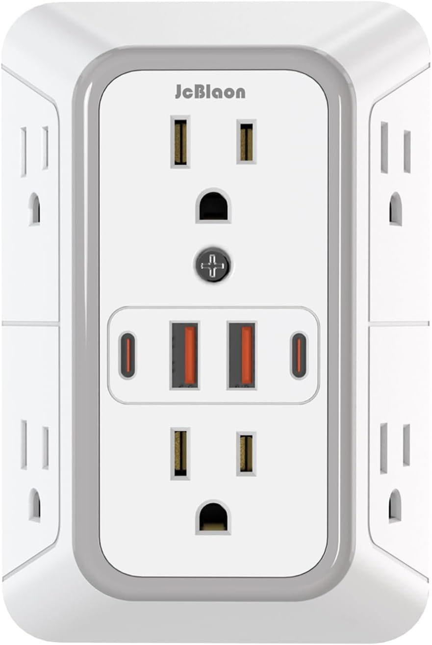 Outlet Extender Surge Protector – 6 Outlet Splitter with 4 USB Ports (2 USB C), Multiple Plug Expander Wall Charger, 3 Sided Multi Plug Wall Adapter Power Strip for Home Office Kitchen Travel