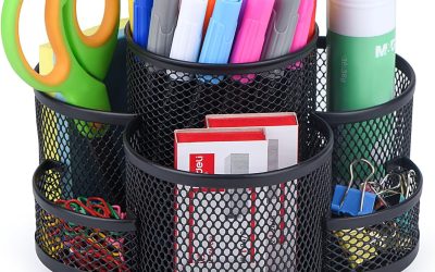 Pen Holder for Desk, 360 Rotating Pencil Holder, Cup Holder for Desk Office, Desk Organizers and Accessories in Black