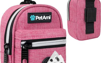 PetAmi Dog Poop Bag Holder For Leash, Dog Pet Waste Bag Dispenser For Poop With Clip For Doggie Puppy Walking Accessories Travel Camping, Dog Treat Pouch Supplies Must Have With Doggy Bag Roll, Pink