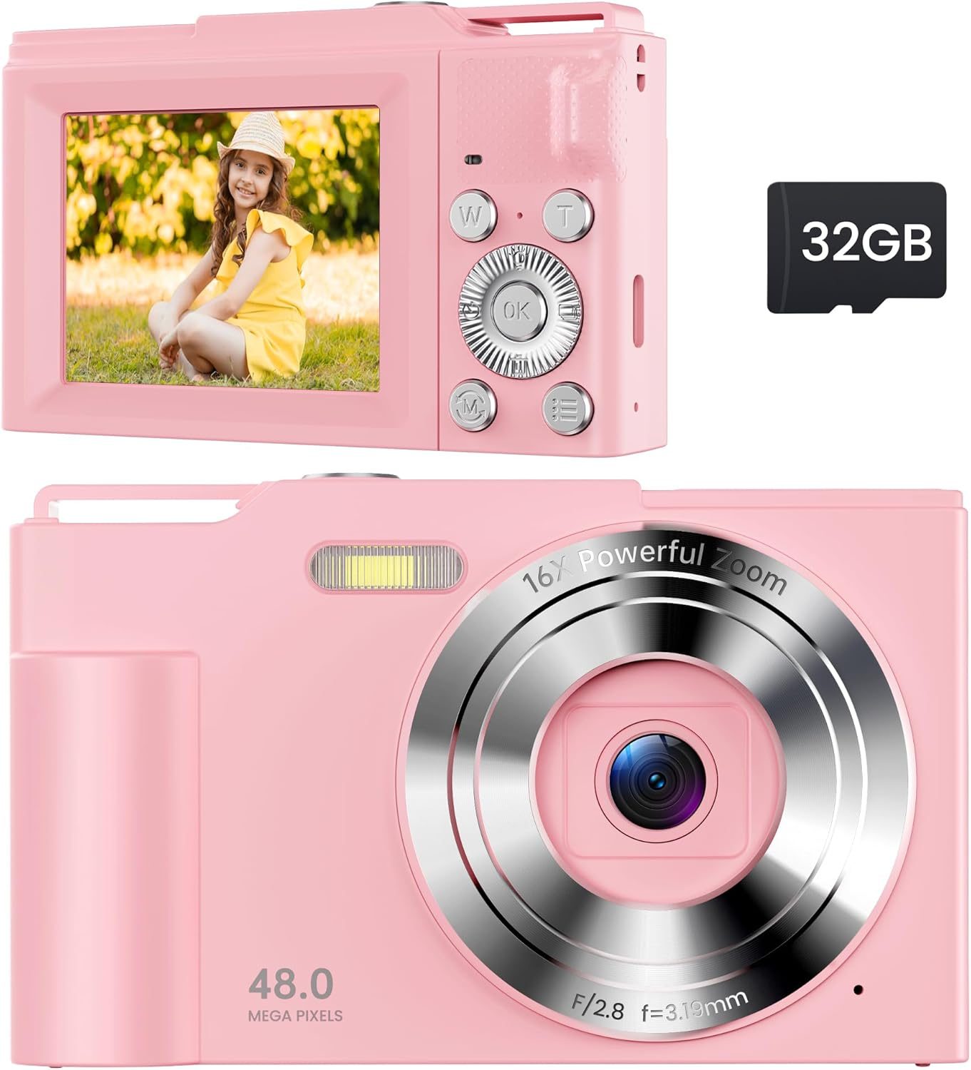 Pink Digital Camera for Kids & Teens – 16X Zoom, Compact, Ages 8-13 – Christmas & Birthday Gift for Girls