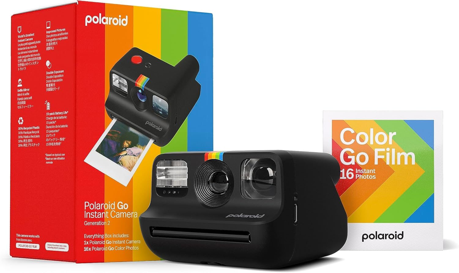 Polaroid Go Generation 2 – Mini Instant Camera + Film Bundle (16 Photos Included) – Black (6280)