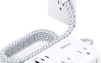 Power Strip Extension Cord – 6 Outlets and 4 USB (2 USB C), 5Ft Braided Cord with Ultra Thin Flat Plug, Wall Mount, Overload Protection, Compact for Travel, Cruise Ship, and Dorm Room Essentials