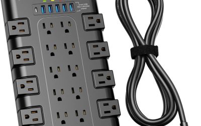 Power Strip, SUPERDANNY Surge Protector with 22 AC Outlets and 6 USB Charging Ports, 1875W/15A, 2100 Joules, 6.5Ft Flat Plug Heavy Duty Extension Cord for Home, Office, Dorm, Gaming Room, Black