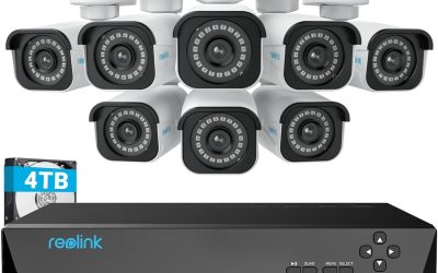 REOLINK 4K Security Camera System, RLK16-800B8 8pcs H.265 PoE Wired with Person Vehicle Detection, 8MP/4K 16CH NVR with 4TB HDD for 24-7 Recording