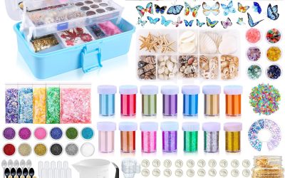 Resin Decoration Accessories Kit,Supplies Kit for Beginner,with Dried Flowers,Butterfly Stickers,Mica Powder and Fillers,Measuring Cups Tool Kit,for Resin Jewelry Making