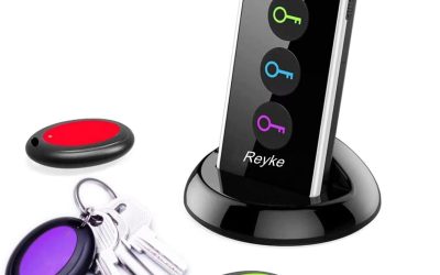 Reyke Key Finder, 80dB+ RF Item Locator Tags with 131ft. Working Range, Wireless Remote Tracker for Wallet, Phone, Glasses, Pet, 1 RF Transmitter & 4 Receivers
