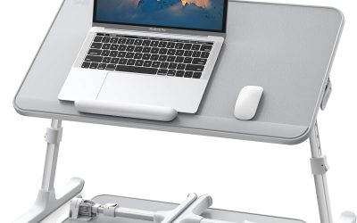 SAIJI Leather Lap Desk Laptop Bed Tray Table, Adjustable Laptop Stand for Bed, Portable Lightweight Standing Desk for Writing Eating Reading Couch Sofa Floor for Adults Kids (20.5″*11.8″,Gray)