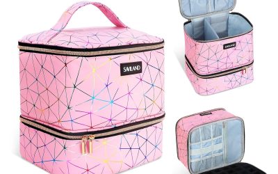 SAVILAND Nail Polish Organizer Bag: PU Leather Nail Polish Storage Organizer Holds 30 Bottles & Nail Lamp, Nail Polish Holder Travel Carrying Case Box Nail Tech Organizer Storage Bag for Nail Supplies