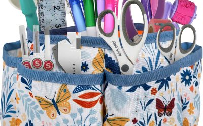 SINGER 360 Degree Rotating Organizer for Tabletop, Counter, Storage, Sewing Supplies, Art Supplies with Compartments, Butterfly Floral Print