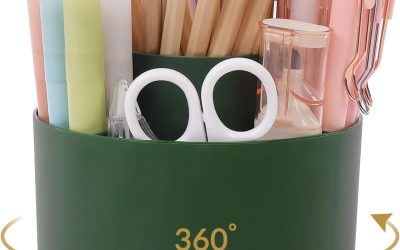 SKYDUE 360 Degree Rotating Desk Organizer, Dual-Purpose Pencil Pen Holder for Desk, Rotating Pencil Cup with Stickers, Office Supplies, Desk Decor for Office, School, Home